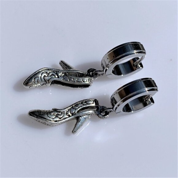 Silver Shoe Charm Huggie Earrings - Picture 4 of 7